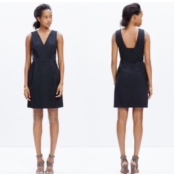 Madewell GRAY Ponte Knit Sheath Dress leather panel Jumper sz 4 Career - Picture 5 of 17